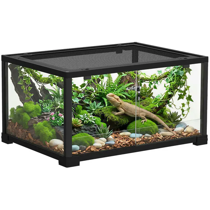 Terrarium en verre pour enclos de reptiles pour hamster 86 L ventilation super porte coulissante 50.8x30.5x35.6cm noir