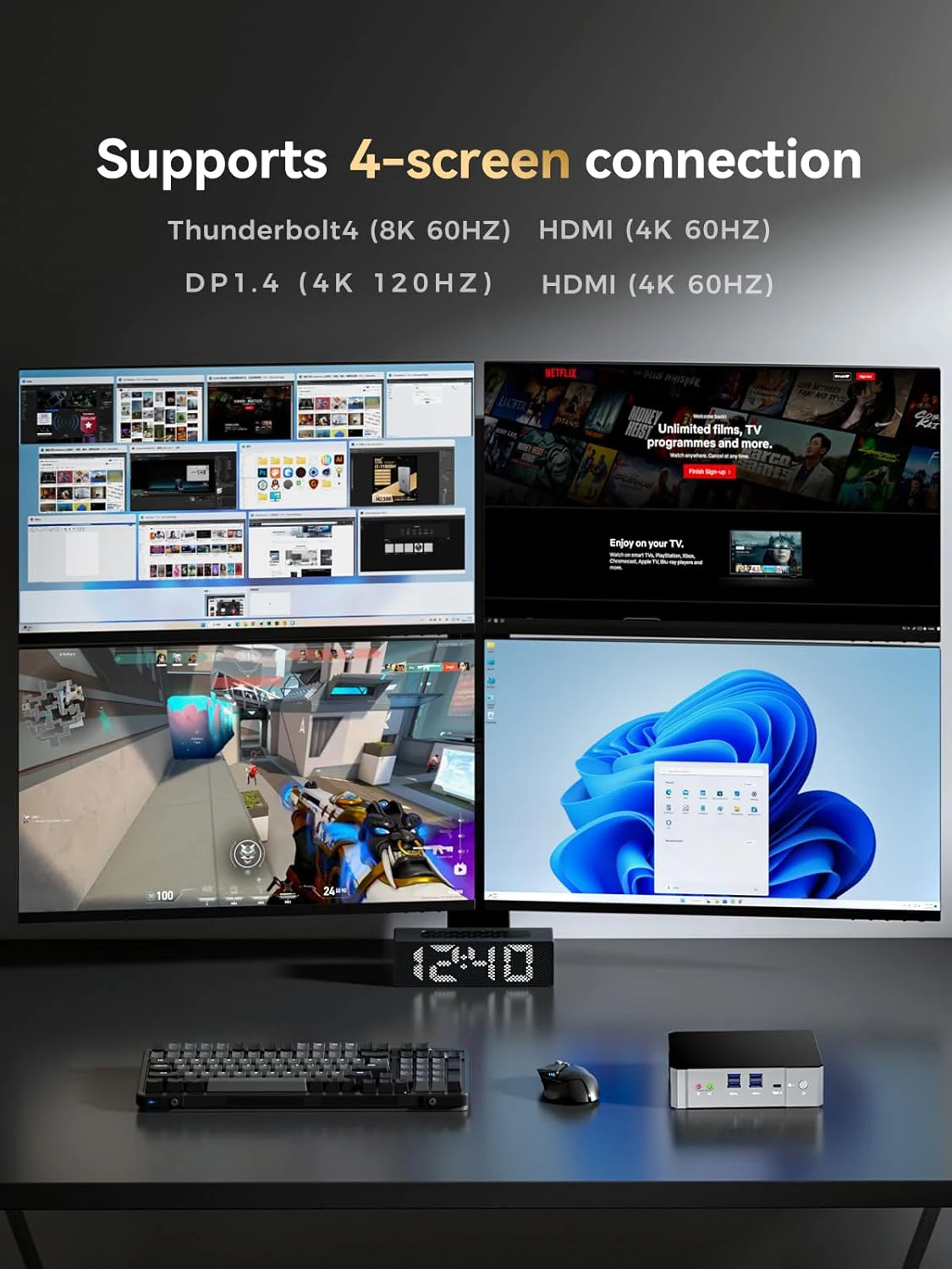 第13世代 Intel Core i9 13900H/i7 13700H ミニPC Thunderbolt 2x DDR5 2x PCIe 4.0 デスクトップ ゲーミング ミニコンピューター 2x 2.5G LAN