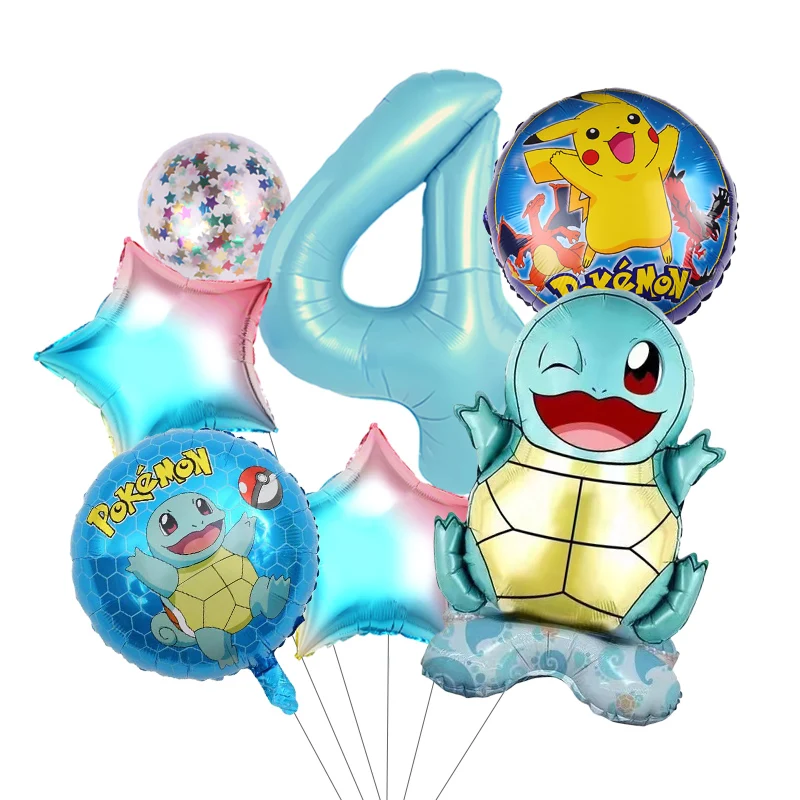 7 stücke Pokemon Ballon Set kinder Cartoon Party Dekoration Charmander Squirtle Bulbasaur Geburtstag 1-9 Anzahl Folien Ballon geschenk