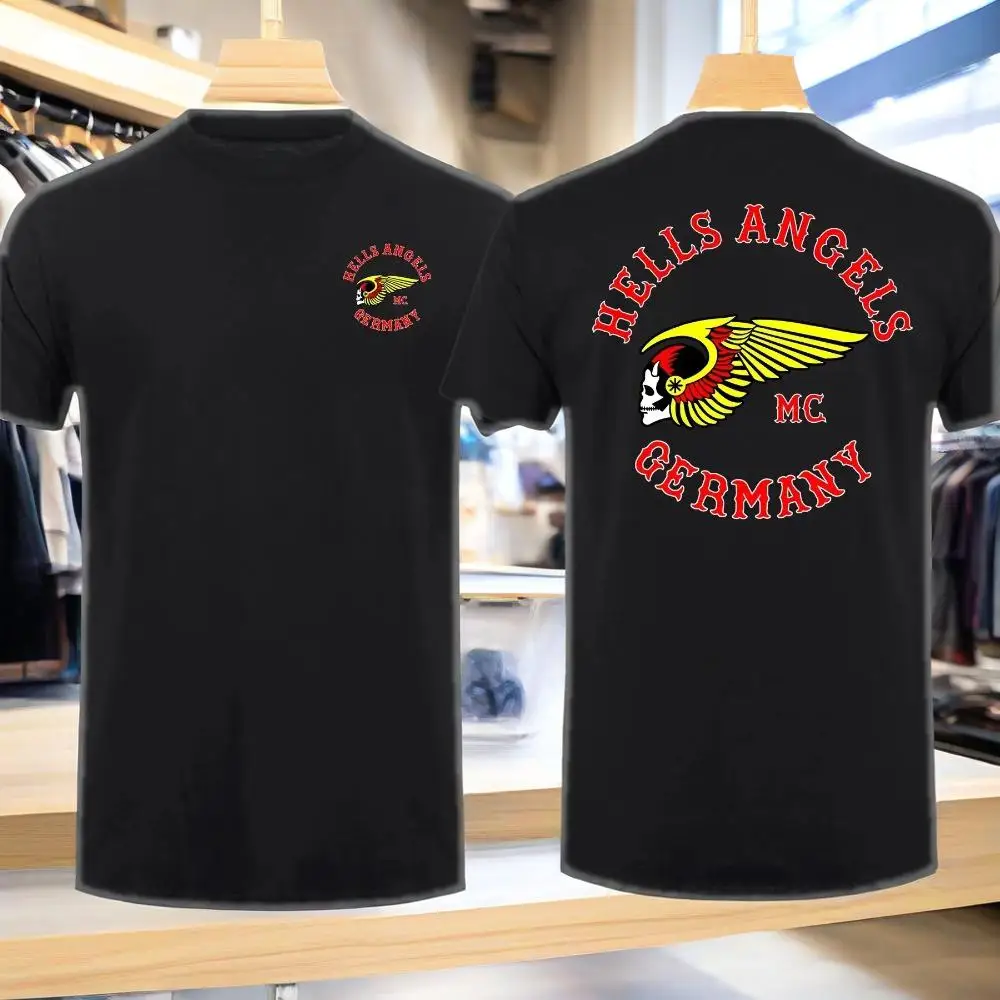 

Летняя футболка высокого качества 2025 года, мужские топы с короткими рукавами и принтом Hells Angels, хлопковый круглый вырез, мягкие и дышащие