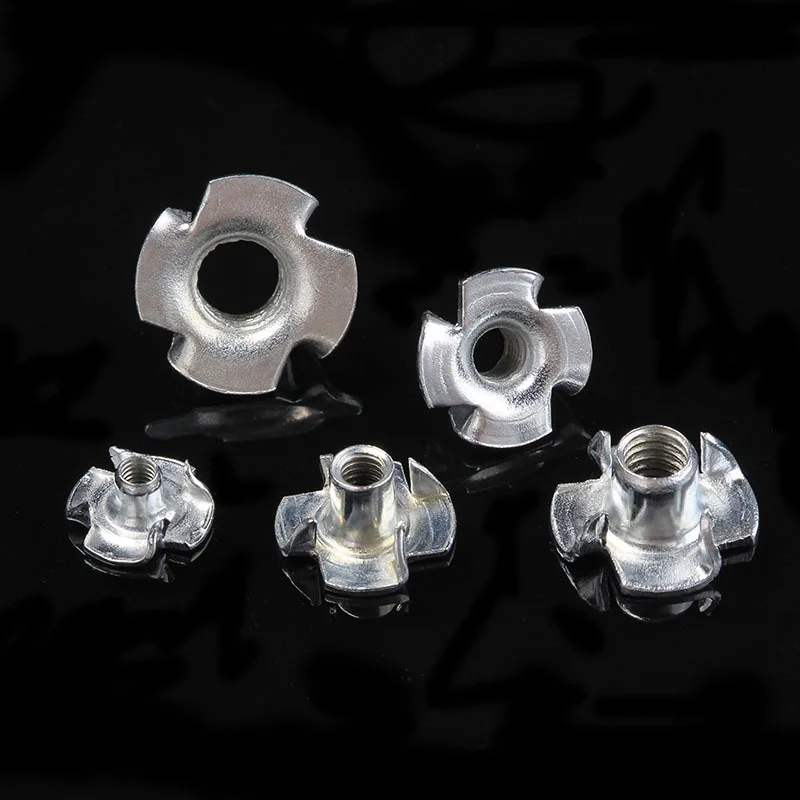 90pcs M3 M4 M5 M6 M8 Zinc Plated Four Claws Nut Speaker T-nut Blind Pronged Insert Tee Nut Inserts Furniture Hardware