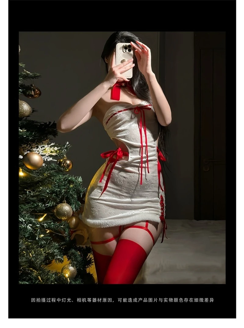 달콤한 크리스마스 토끼 소녀 드레스, 여자를 위한 원 숄더 스트랩리스 컷아웃 타이트 피팅 드레스, 순수한 욕망 롤플레이 유니폼, 섹시