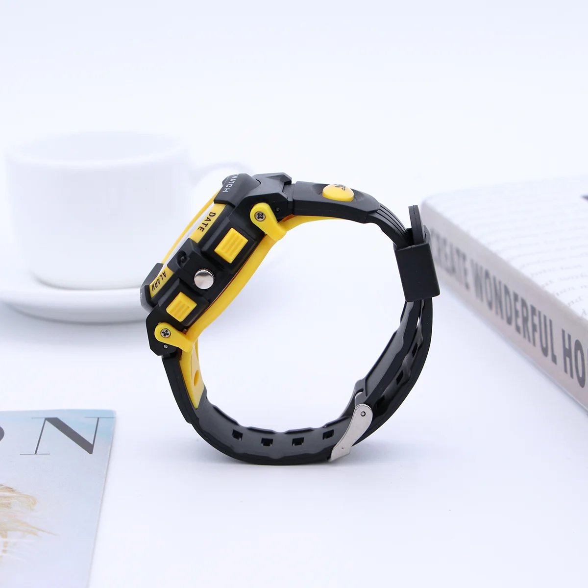 Waterproof Dual Display Watch Yellow Digital Sports Watch El Light Chip Multifunctional Outdoor Electronic Wristwatch For