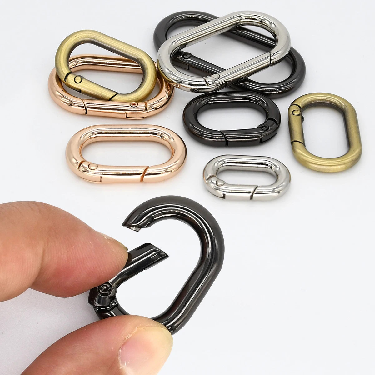1x Metal Oval Ring Snap Hook Spring Gate Trigger Clasps Clips for Leather Craft Belt Strap Webbing Keychain Hooks