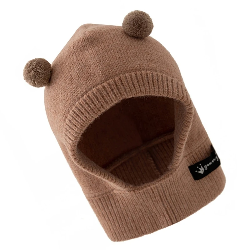 Gorro punto con pompón, cálido, resistente viento, calentador cuello para niños, gorro pieza