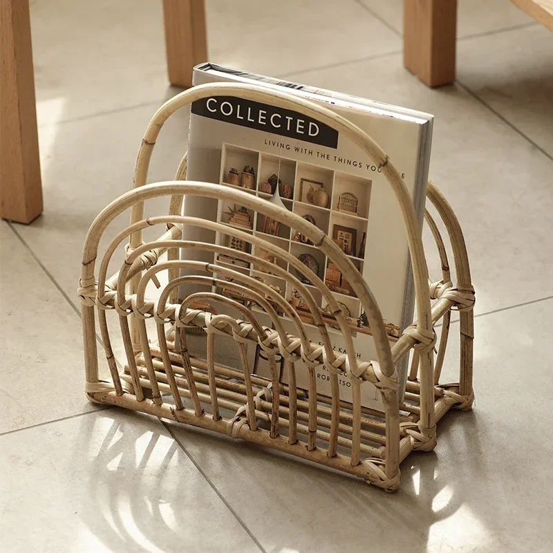 Indonesian Rattan Magazine Rack Home Bedroom Storage Rack Living Room Sofa Display Cabinet Convenient Practical Newspaper Rack