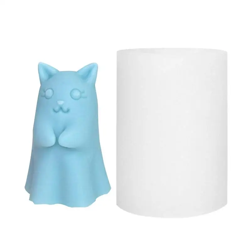 Molde de silicona con forma de vela fantasma para gatito, molde de gato de Halloween, diseño de gato fantasma, fabricación de velas hecha a mano, molde de Animal 3D para decoración del hogar