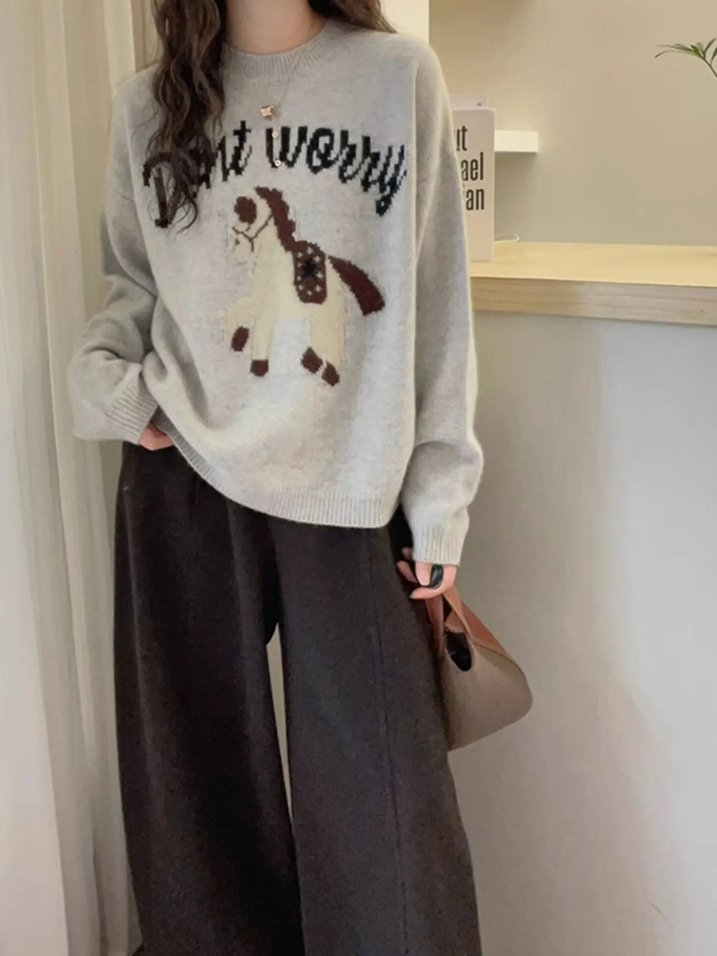 

Модный женский вязаный свитер с длинным рукавом, теплый зимний, повседневный, в корейском стиле, с узором, трикотаж