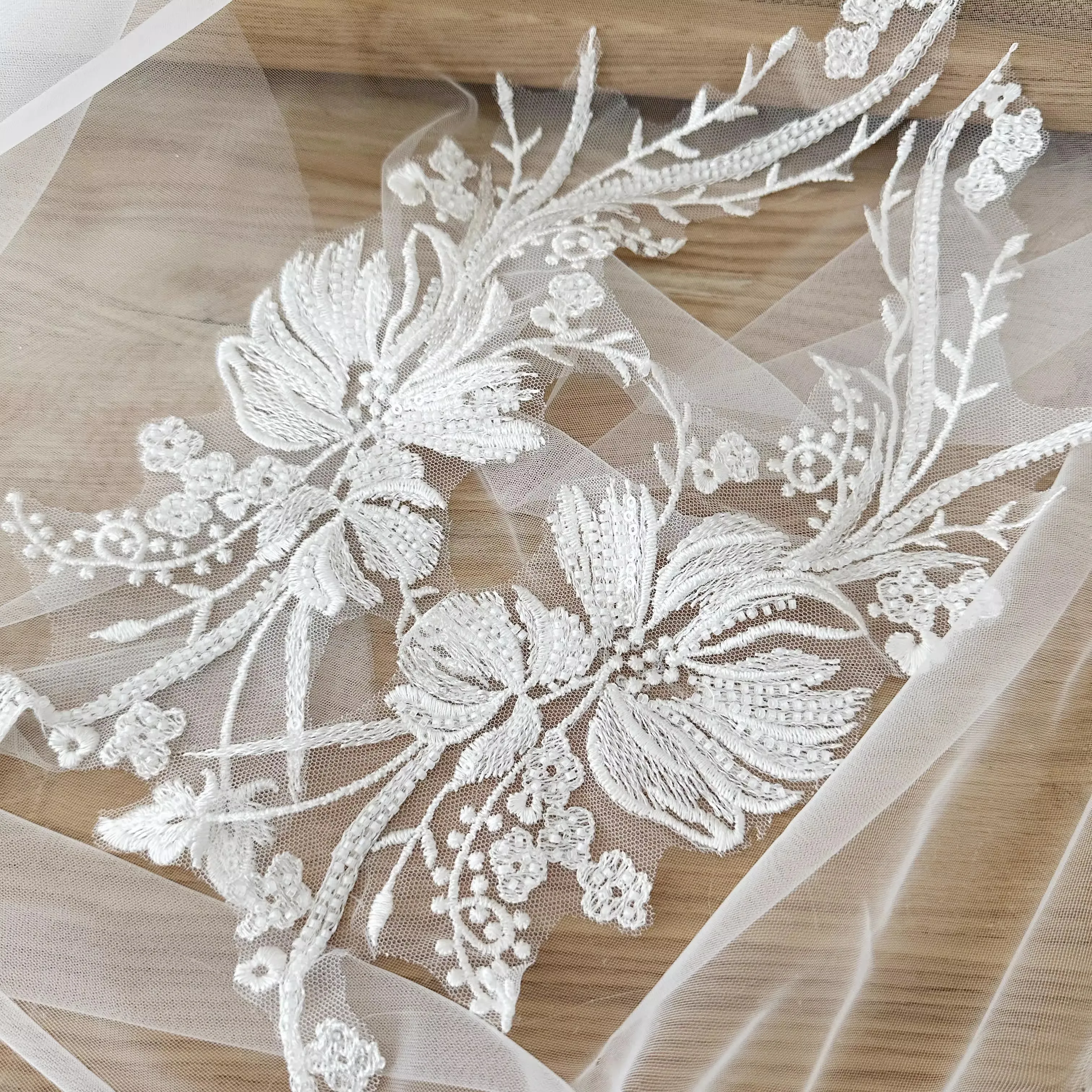 2pair High quality lace flower embroidered patch for clothing wedding veil accessories,lace accessories iron on patches