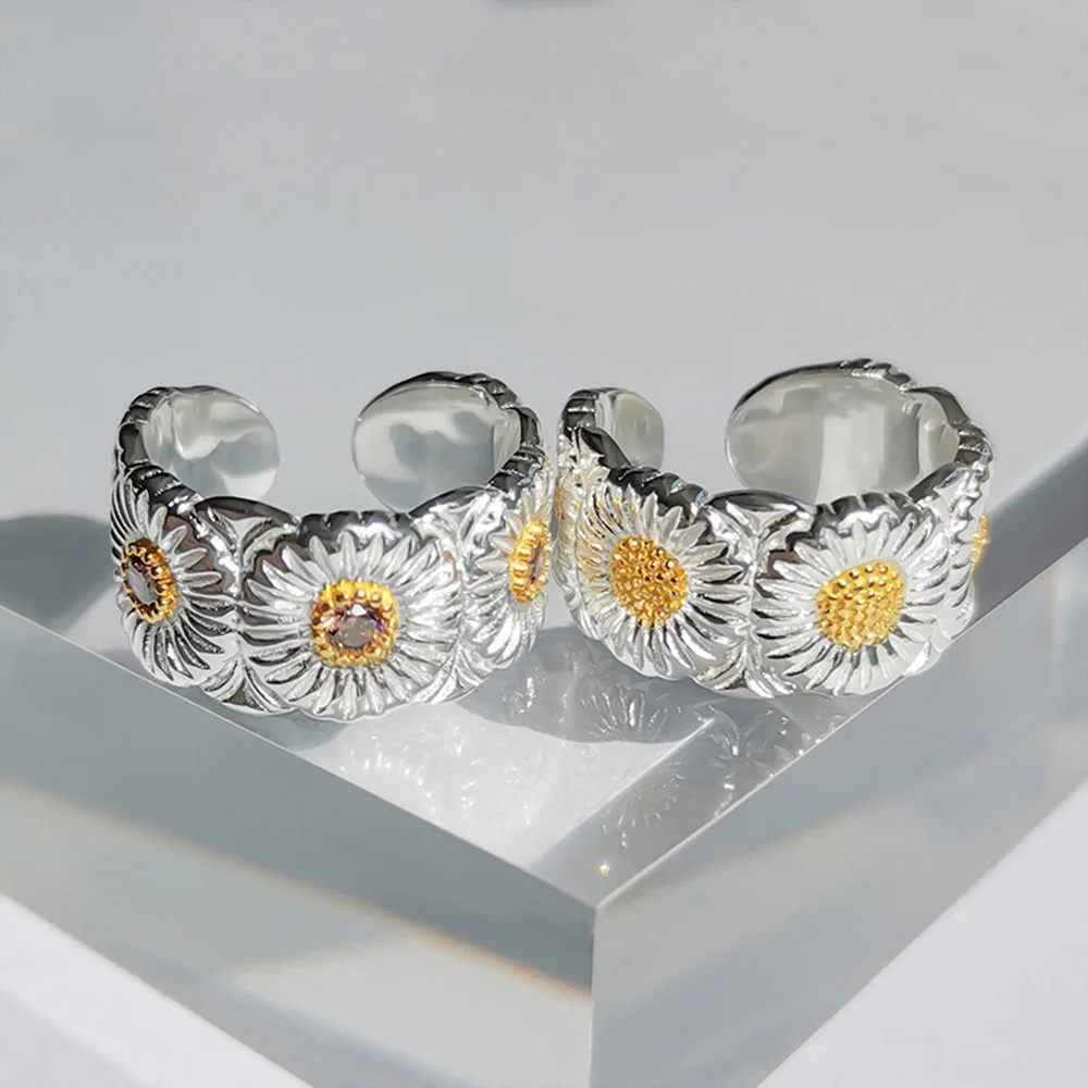 New Fashion Daisy Ring Opening Adjustable Ring Retro Men And Women Small Daisies Open Ring Used For Banquet Holiday