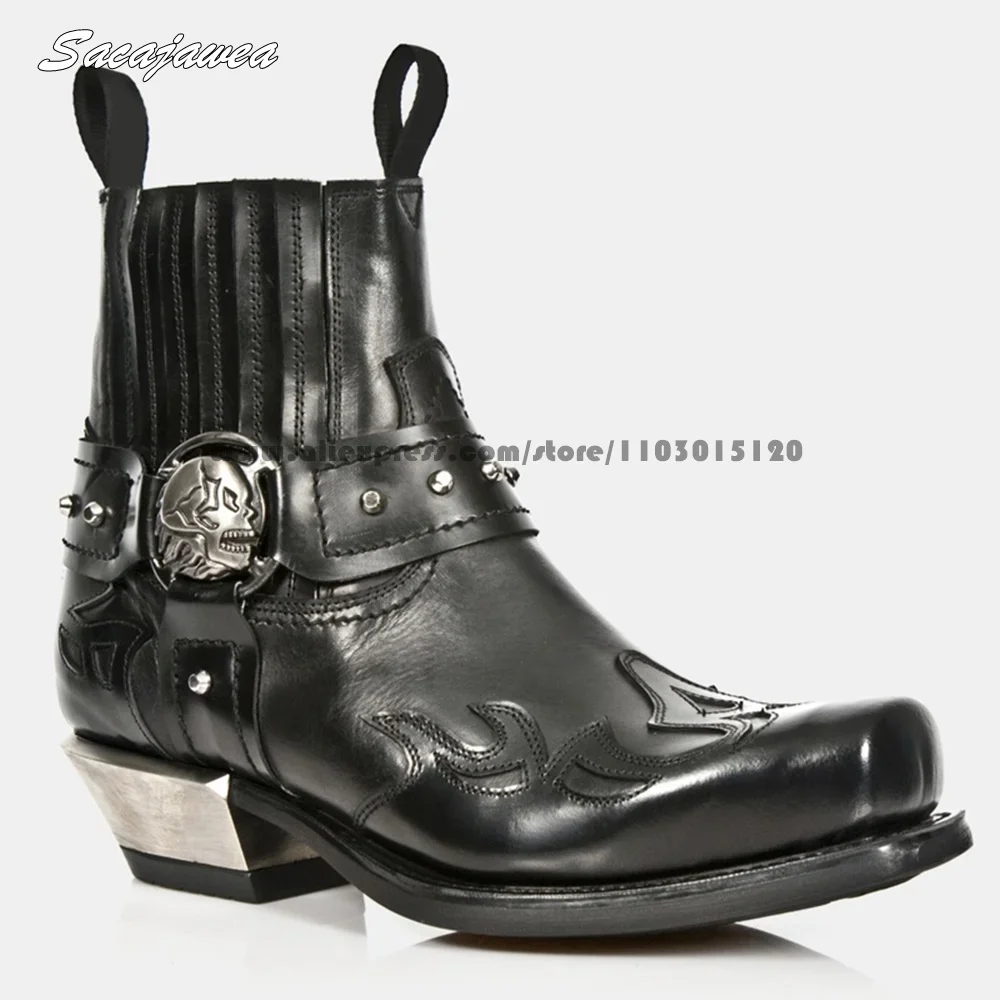 Punk Style Metal Rivet Mid Heel Cool Girl Boots Autumn Fashion All-Match Casual Boots Square Toe  Size 35-40 Sexy Women Shoes