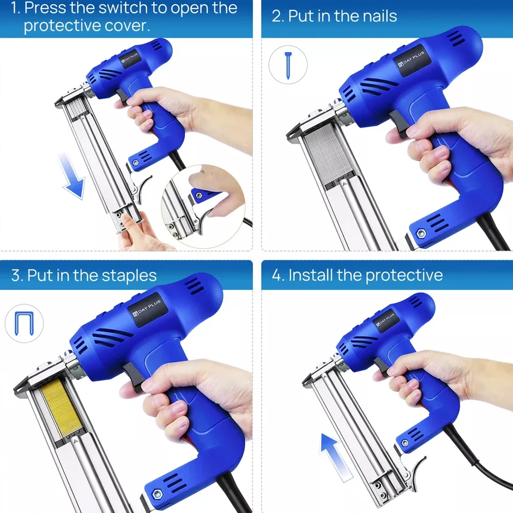 DayPlus Electric Nail Gun 2 IN 1 Nailer Stapler Framing Nailer Tacker Furniture Staple Gun Power Tool For Woodworking