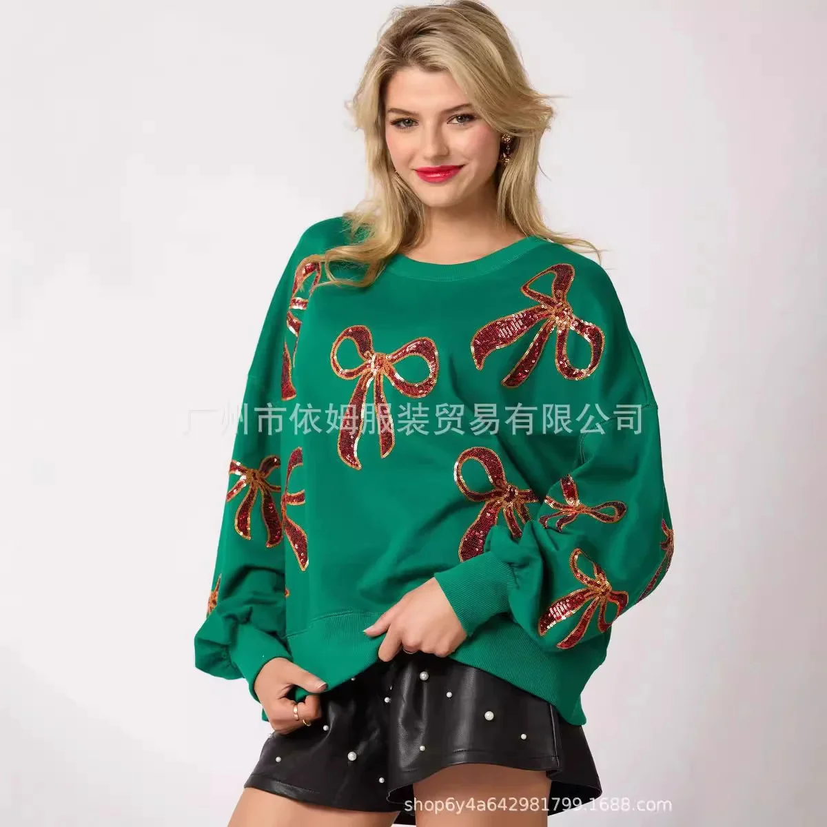 

Женский рождественский свитшот с блестками, милые праздничные футболки с рисунком, универсальный пуловер с блестками и круглым вырезом, длинными рукавами, топ