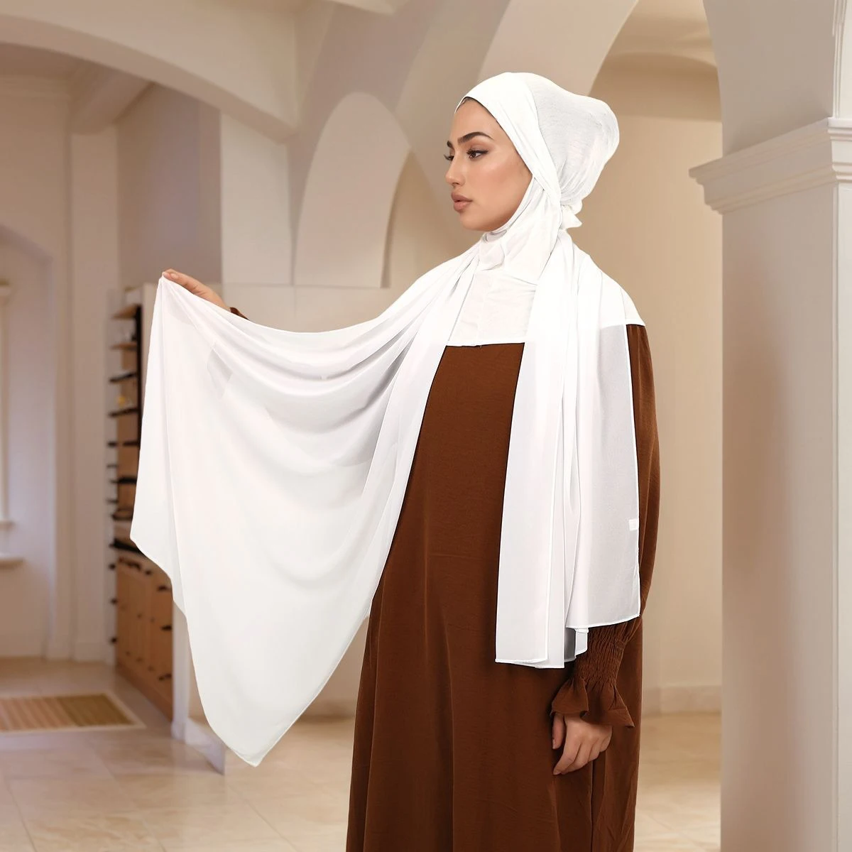 

Женский простой шифоновый мгновенный хиджаб, шаль с внутренним шарфом, шляпа, мусульманский хиджаб, шаль, Джерси, внутренняя модальная кепка, повязка на голову, шарфы, комплект