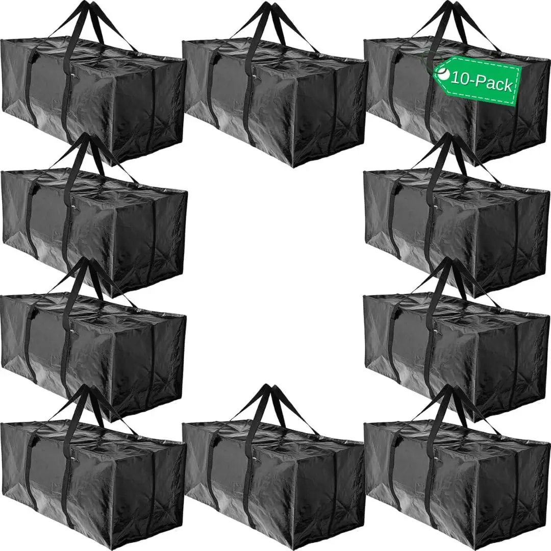 

Extra Large Heavy Duty Moving Bags with Zippered Handles, Reusable Storage Totes for Packing Supplies