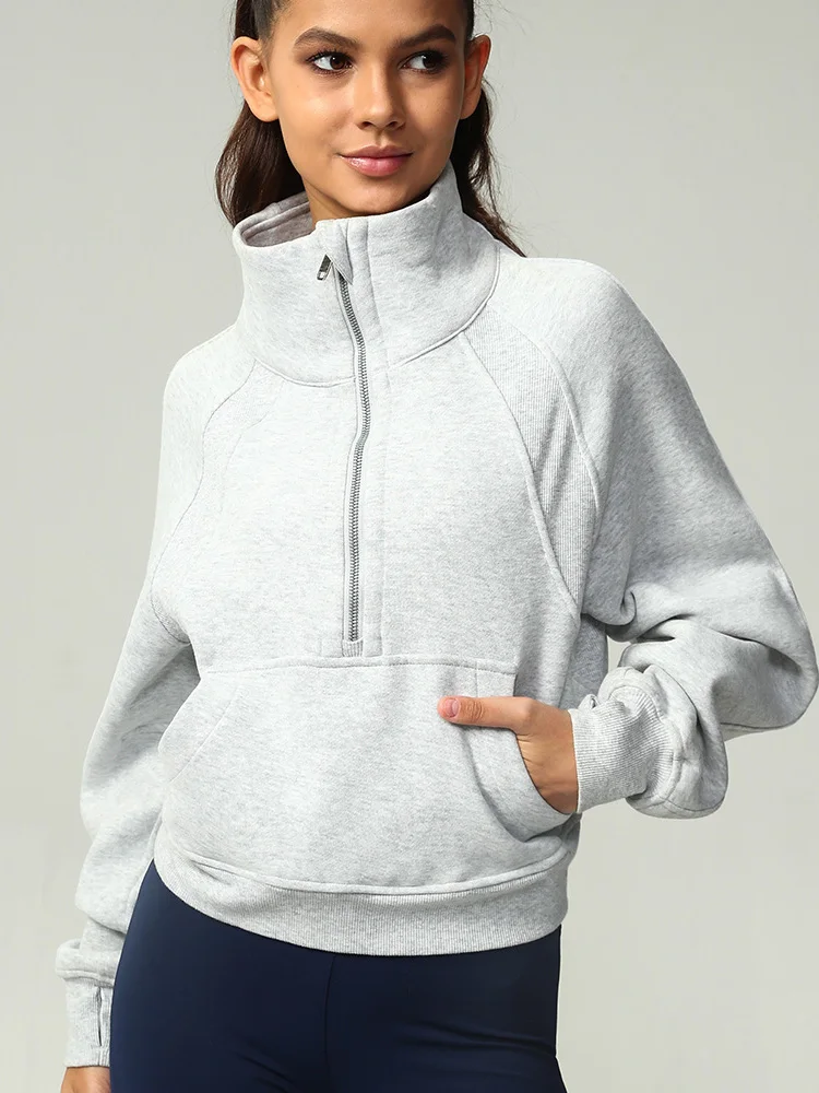 

New Soft Air Layer Yoga Jaet Zipper Collar Windproof Outdoor Running Fitn Top Sweatirt Cotton Polyester Spandex ort ...