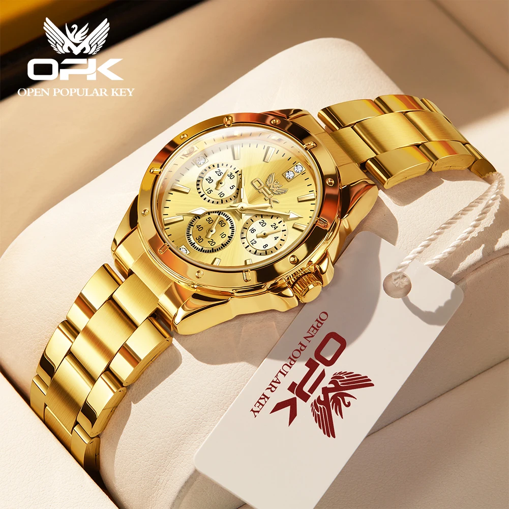 OPK 6001 Wristwatch for Women Fashion Trends Stainless steel Strap Waterproof   Full Gold Watches