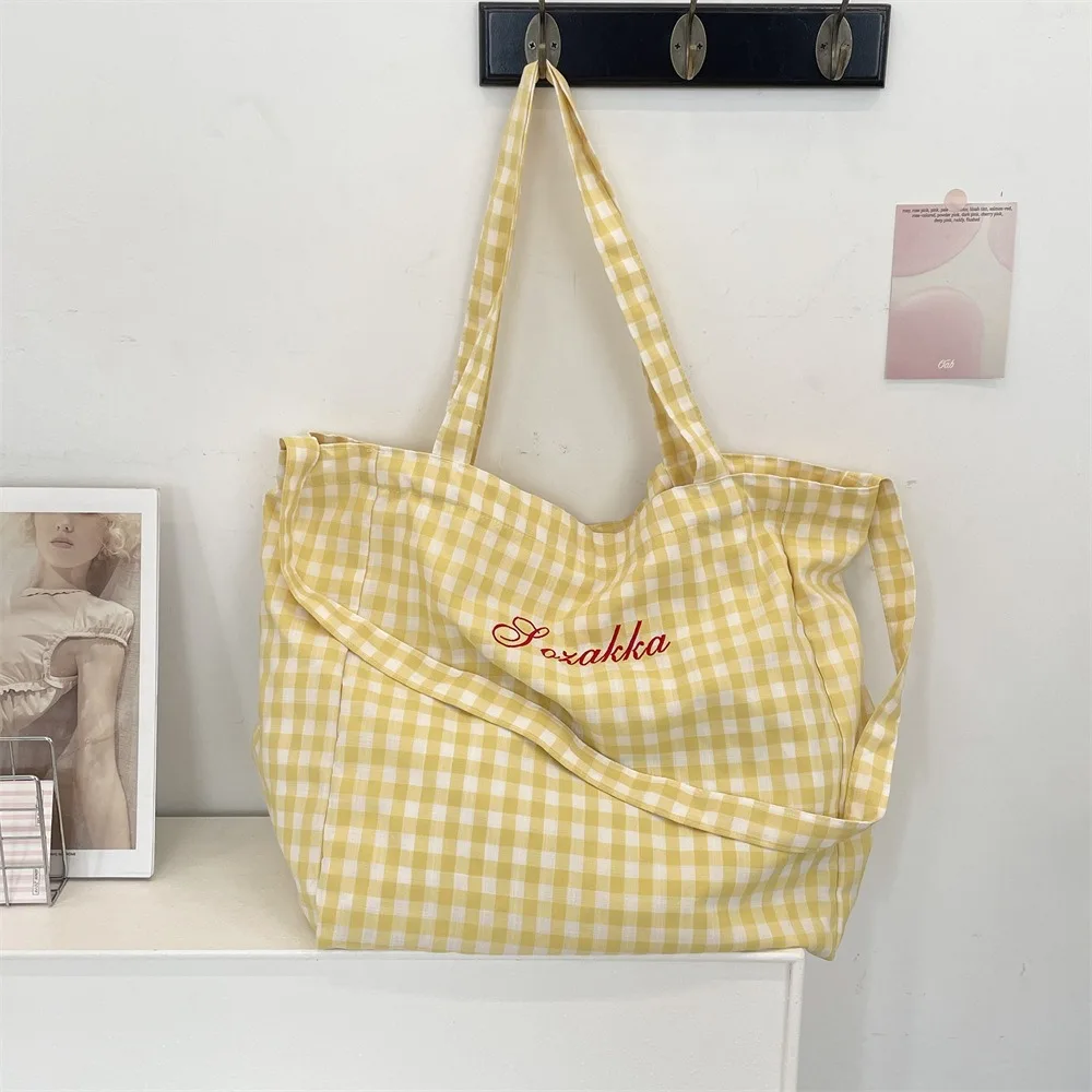 

NEW Plaid Tote Bag Sweet Casual Crossbody Bag Large Capacity Printing Canvas Bag Student