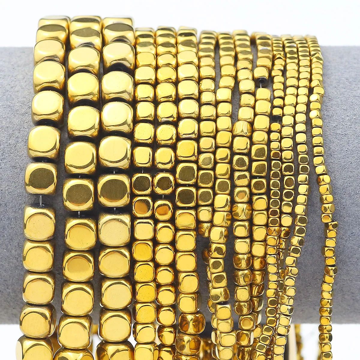 2/3/4/6mm Gold Plated Natural Hematite Stone Beads Chamfered Square Spacer Loose Beads For Jewelry Making Bracelet Necklaces DIY