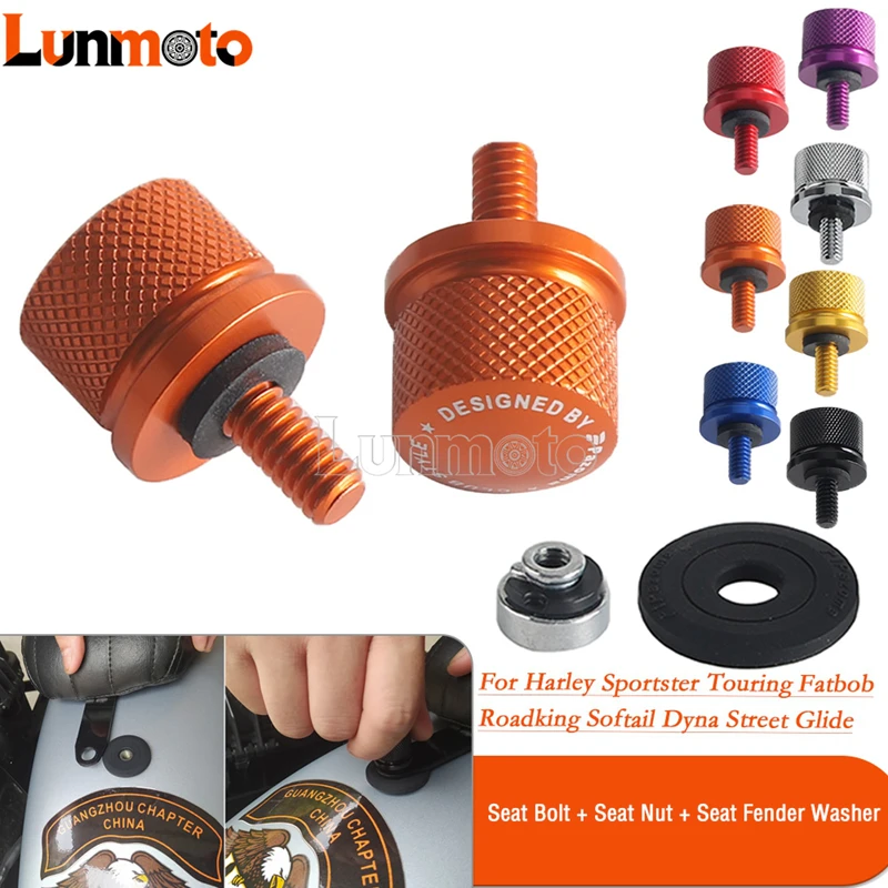 Seat Fender Washer Thread Bolt Nut Aluminum Rubber Motorcycle 1/4-20 For Harley Softail Dyna Sportster Touring Fat Bob Road King