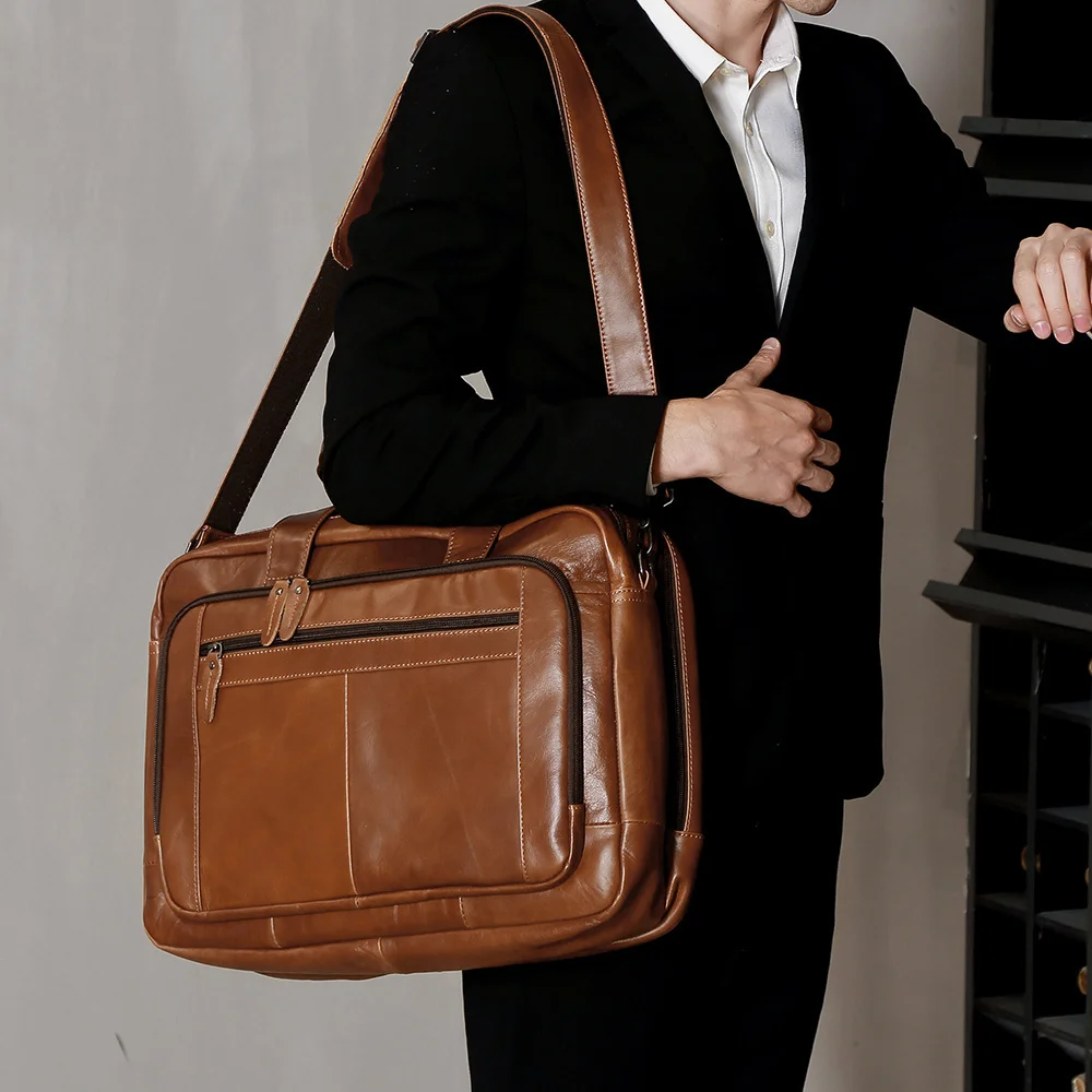 Men's Briefcases Genuine Leather 15.6" 17" Laptop Bag Large Capacity Business Messenger s Office Shoulder Handbag