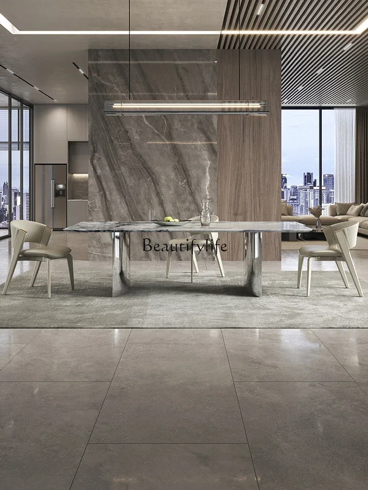 

35Natural Marble Rectangular Dining Table Modern Minimalist Italian Minimalist Fragrant Snow Plum Marble Dining Table