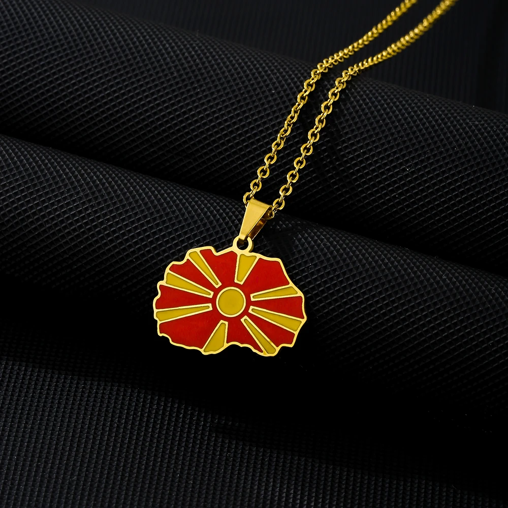 Република Северна Македонија Map Flag Pendant Necklace Stainless Steel Men Women North Macedonia Maps Jewelry Gift