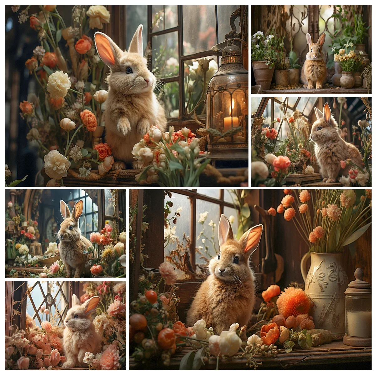 

Spring Easter Bunny Garden Backdrops Kids Adult Photography Child Baby Photocall Retro Rustic Wall Flower Windows Backgrounds