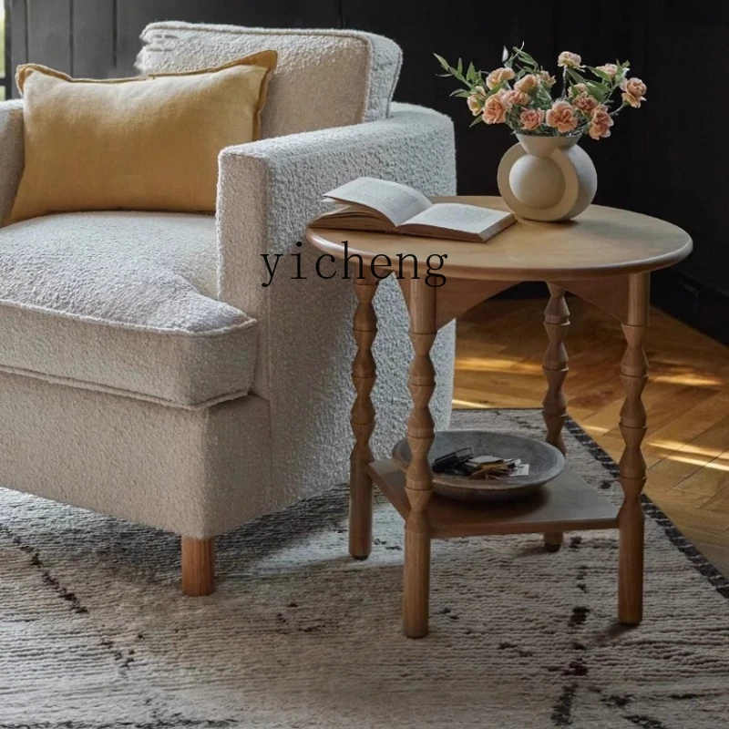 

ZZ side few medieval oak shelf living room home small coffee table sofa significant other double round table