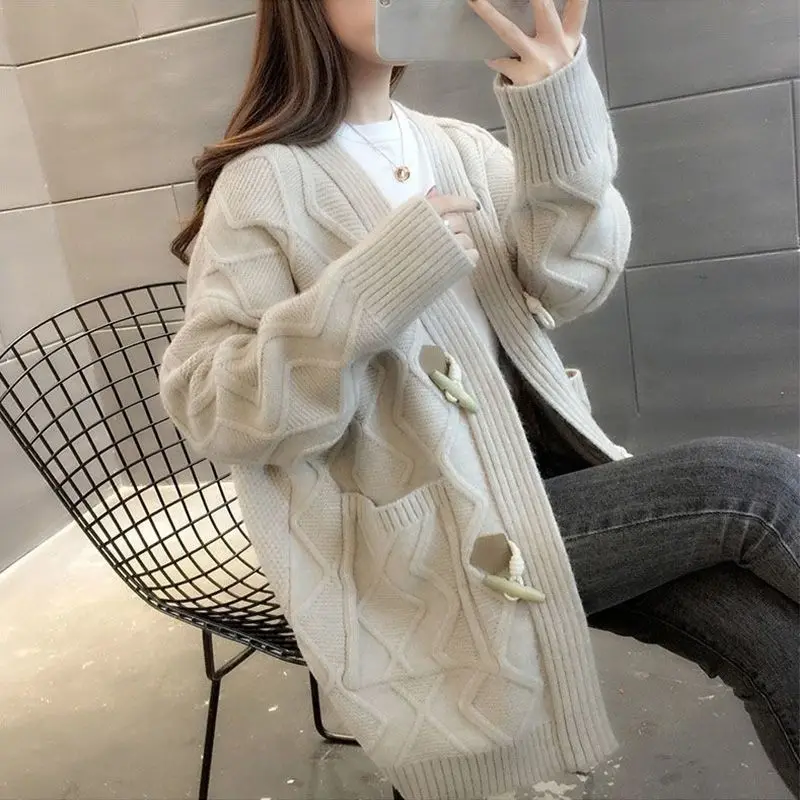 

Новый женский вязаный кардиган-жакет на весну-осень, свободный свитер-жакет в корейском стиле, однобортная верхняя одежда