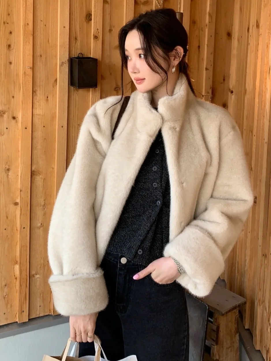 

Chic ort Women's Coat Luxury Warm Faux Fur Outerwear Korean Sle Loose Fit Winter Faion Ele Personali