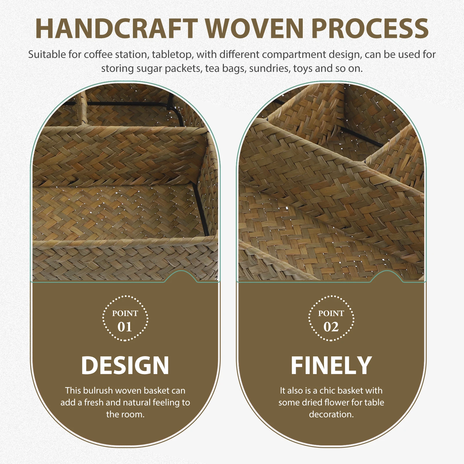 

Woven Storage Basket Natural Farmhouse Style Compartment Organizer For Coffee Bar Tea Bags Sugar Packets Snack