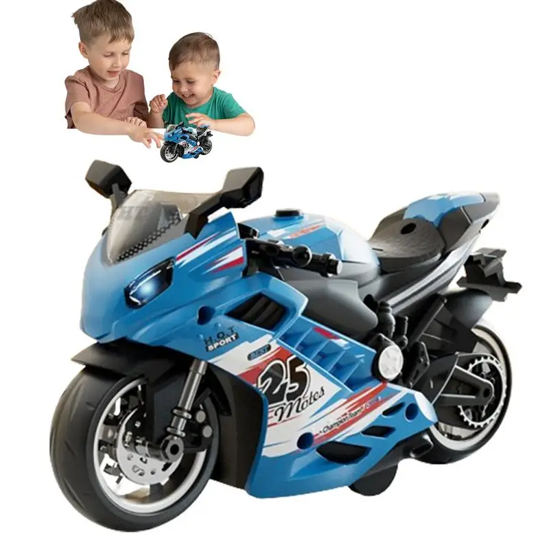 Som e luz motocicleta jogar brinquedo com motor pullback, moto alimentado brinquedo para meninos e meninas, crianças e adultos