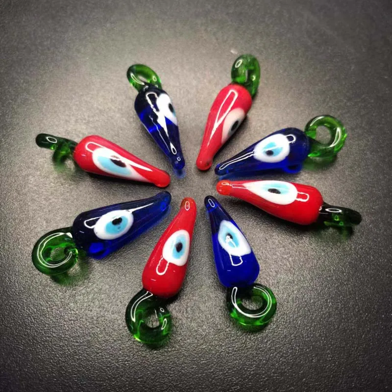 10pcs/lot Murano Lampwork Two Color Evil Eyes Pepper Charms For Earring Necklace Jewelry Making