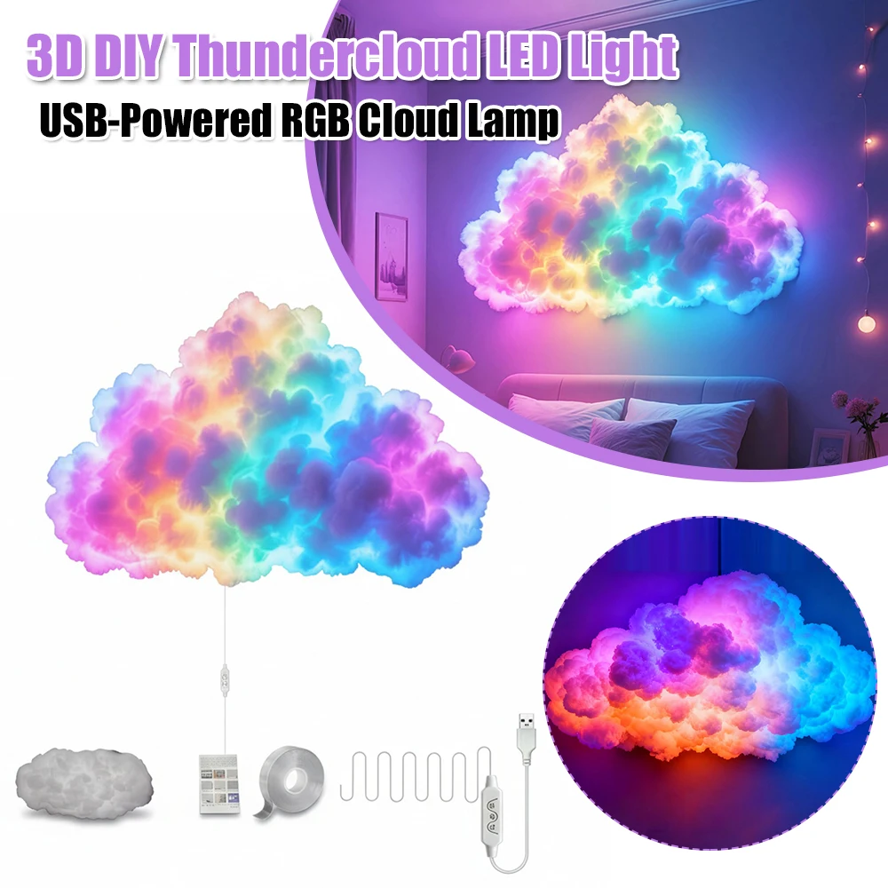 

DIY Thundercloud LED Light USB-Powered 3D Big Cloud Lightning Light for Game Room Bedroom Decor