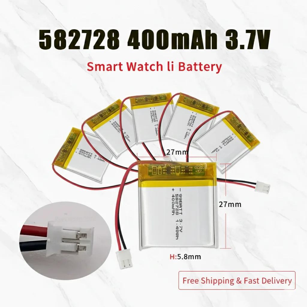 

3.7V 400mAh 582728 Lipo Lithium Polymer Battery for Q50 Smart Watch GPS Tracker Kids Phone Watch Blood Pressure Monitor Cells