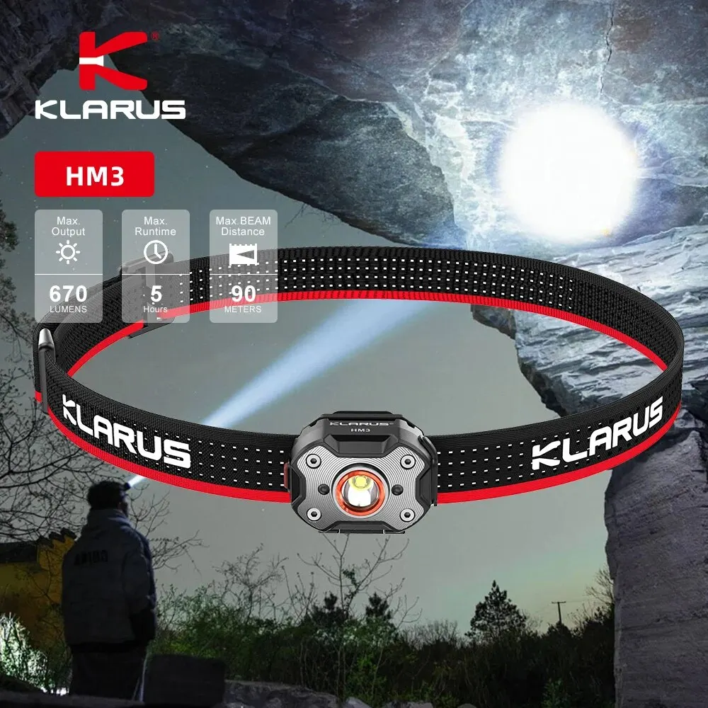 Klarus HM3 휴대용 미니 USB 충전식 헤드 손전등, LED 헤드 라이트, 낚시 캠핑 토치 헤드라이트 