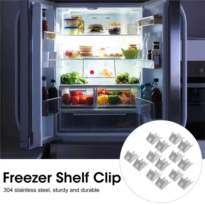 B01C-ثلاجة الجرف دعم 14 قطعة 1.5 مللي متر 304 الفولاذ المقاوم للصدأ الفريزر الجرف كليب لتحسين الرف قدرة #6