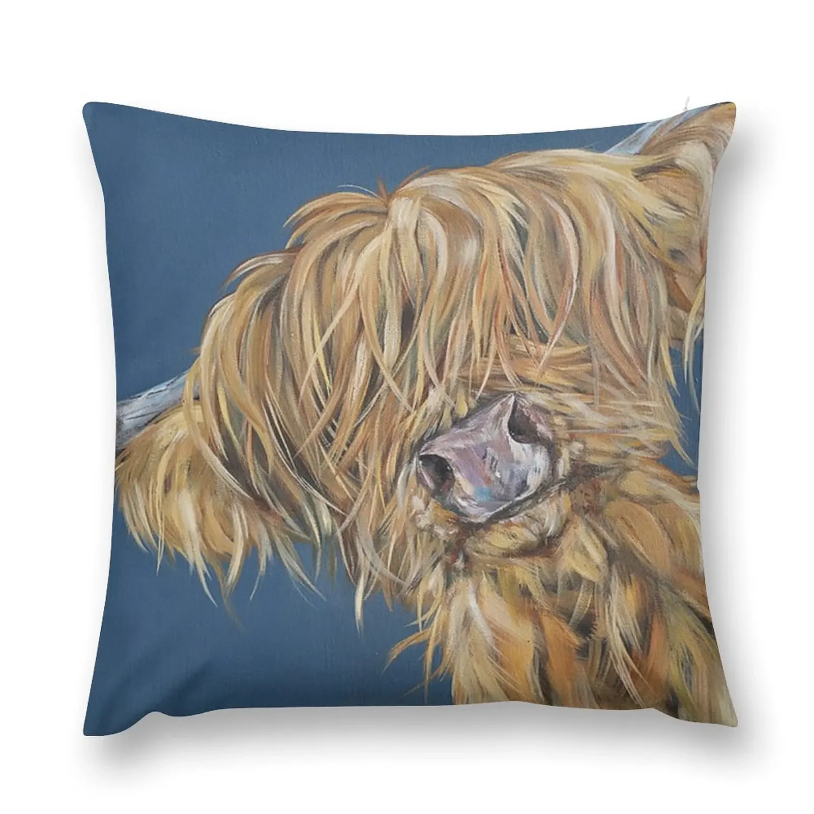 Cutie Coo! Highland hairy cow, Heilan Scottish coo art by award-winning UK artist Sam Fenner Throw Pillow