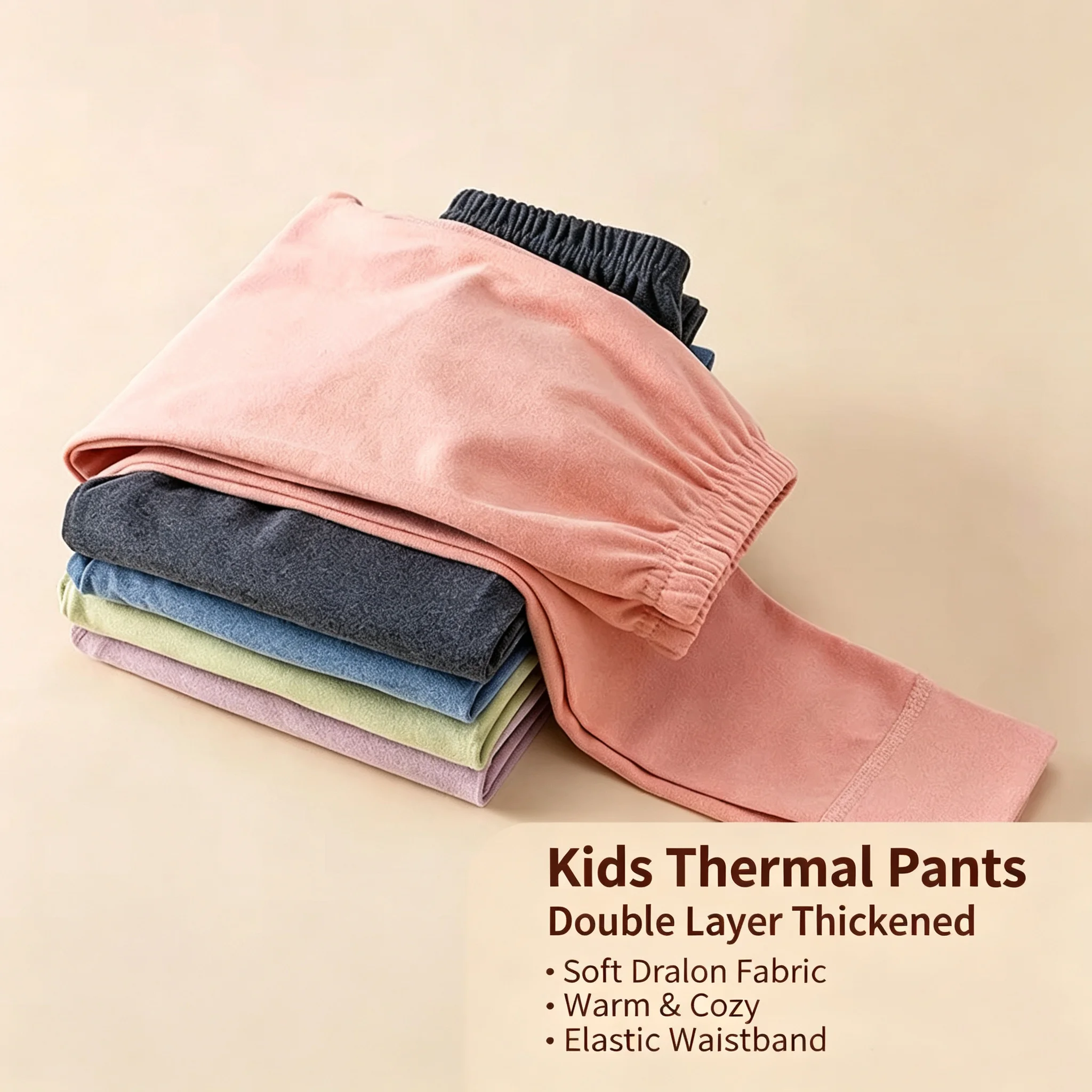 For Children's 2PCS 100% Cotton Boneless Boys Girls Three-layer Cotton-padded Thickened Thermal Pants Leggings Autumn and Winter