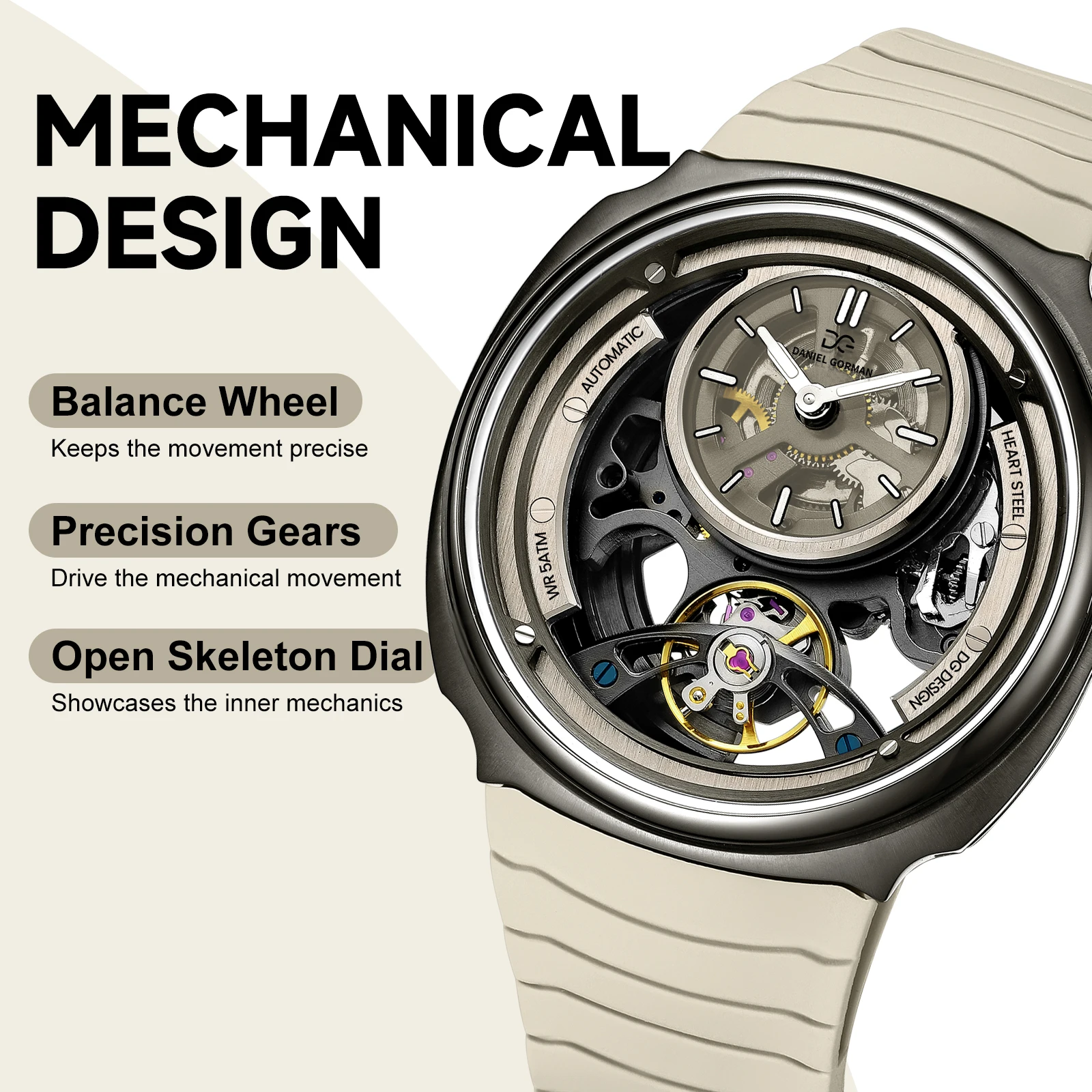 Bright Future Automatic Watch Silicone Strap 5 ATM Waterproof Mechanical Watches Daniel Gorman Watch Excellent Quality