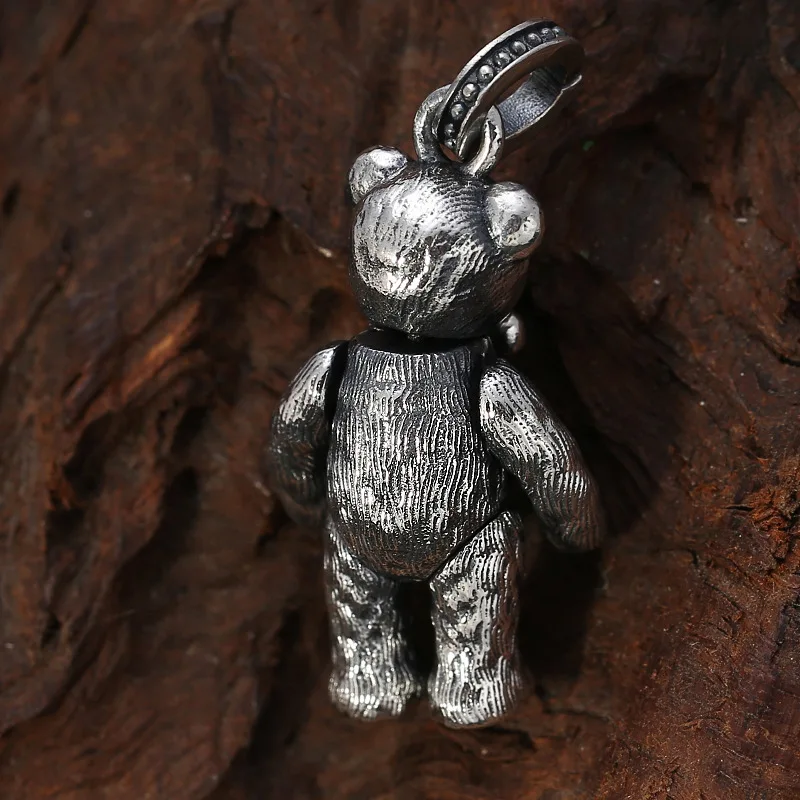 sterling silver korean style creative ins bear pendant for men and women thai silver craft fashionable and versatile pendant