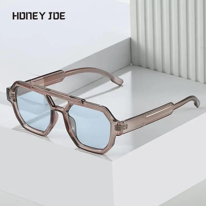 Retro Fashion Pilot Double Beam Geometric Sunglasses Men Women Beach Outdoor Shoping Eyewear Sun Glasses Hipster UV400 Polygon