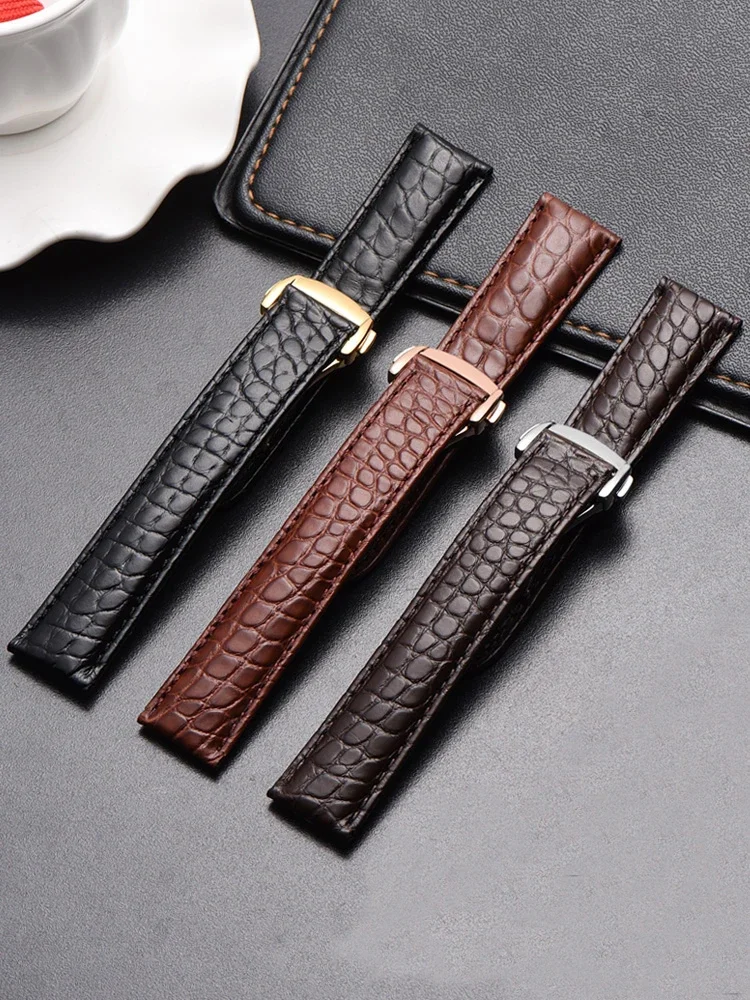 For Omega Crocodile Genuine Leather Watchband De Ville Seahorse Super Original Watch Strap Men And Women 19mm 20mm 21mm