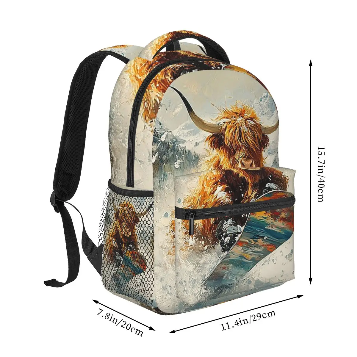 Highland Cow In The Snow Backpack Student Boys Girls BookBag Children School Bag Computer Shoulder Bags for Men Women