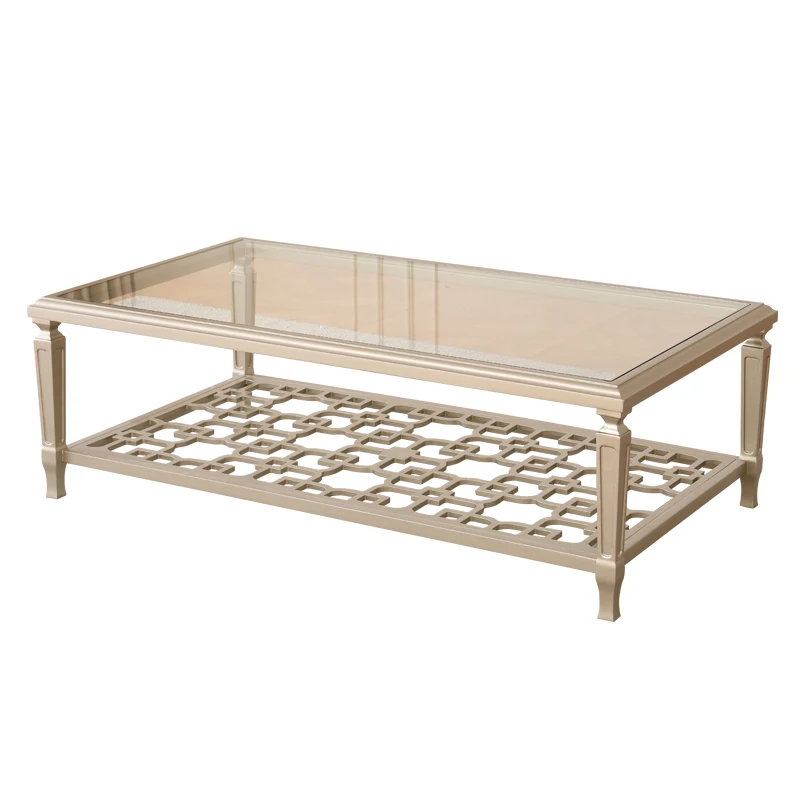 

**French light luxury solid wood coffee table modern simple living room household rectangular glass coffee table new