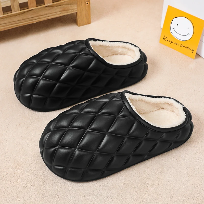 Pantoufles en coton à enfiler rondes pour hommes, chaussures d'hiver décontractées, imperméables, confortables, tout match, plus modèle de velours, extérieur, garder au chaud