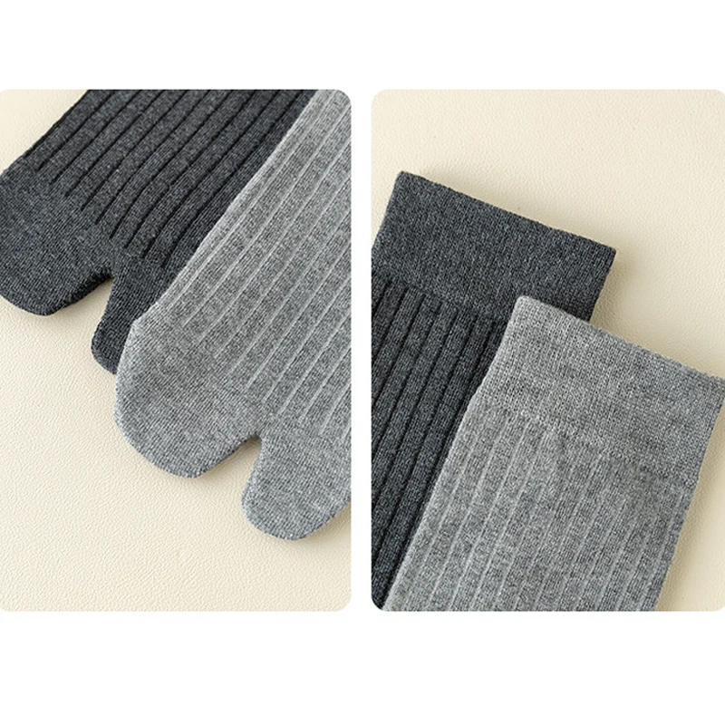 Man Short Toe Socks Cotton Striped Solid Business Warm Elastic Endurable Breathable Sweat-Absorbing 2 Finger Socks 4 Seasons