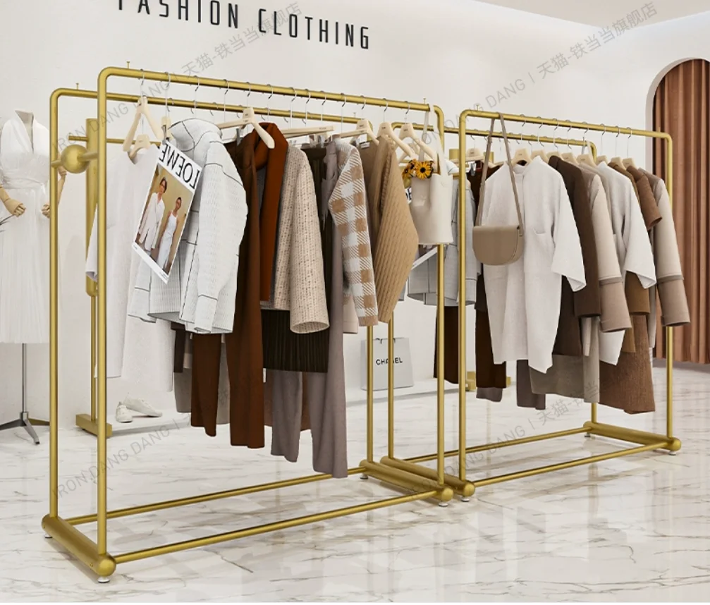 High-grade gold double-row clothing display rack High-grade fashion clothing display rack;