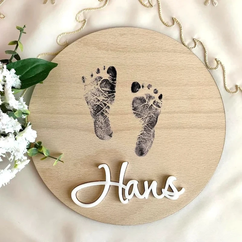 Personalized Baby Announcement Sign Baby Foot Print Custom Wooden Sign Newborn Birth Arrival Baby Name Hello World New Baby Gift